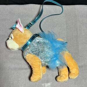Poochie & Co. French Bulldog Plush Toy Purse with Silver Glitter Tutu and Teal S